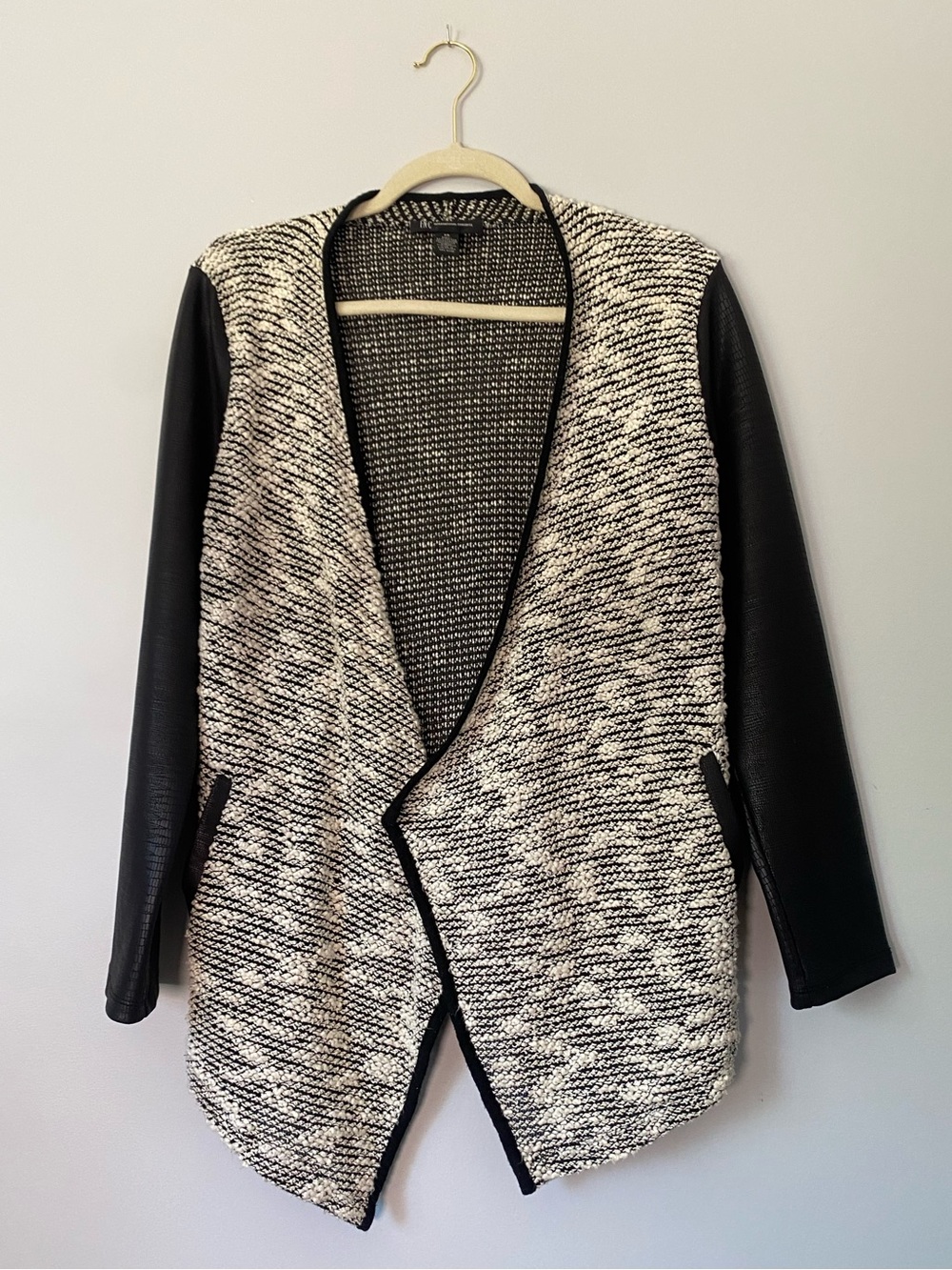 INC International Concepts Textured Black & Ivory Open Front Cardigan XS